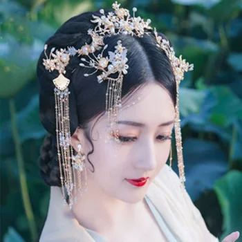 QIANJI Kitajski nevesta kostum pokrivala celoten sklop ostra kažejo, Ig tassel ostra starinsko pribor za lase z dodatki