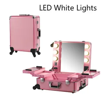 Roza LED Belo Svetlobo Ličila Primera Luči Poklicne Vozni Kozmetični Polje Postaja Velika Prenosna Torba za Kozmetiko s žarnice