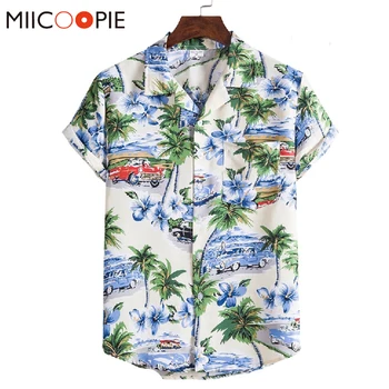 Proti-Vrat Hawaiian Natisnjeni Mens Priložnostne Srajco Poletje Plaža Počitnice Kratek Rokav Srajce Moških Hip Hop Svoboden Cvetlični Camisas De Hombre