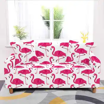 1/2/3/4 Sedežna Risanka Pink Flamingo Živali Elastična Kavč Kritje Za Dnevno Sobo Kotu Slipcovers Stretch L Oblike Kavču Zajema