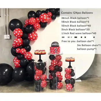 124pcs DIY Rdeči Val Točke Black Balon Garland Arch Kit Balon za Rojstni dan Temo Baby Tuš Poroke Stranka Dekoracijo