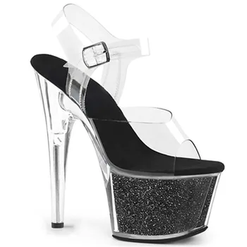 15 cm visoke pete sandala, debelušen kristalno seksi pole dancing čevlji, banket platformo ples čevlji