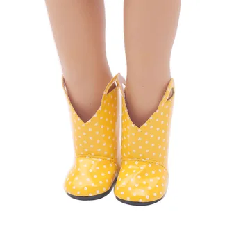 18 inch Dekleta lutka čevlji Eleganten rumen nepremočljiva škornji PU Ameriški novorojenčka čevelj Otroške igrače fit 43 cm lutke otroka s102