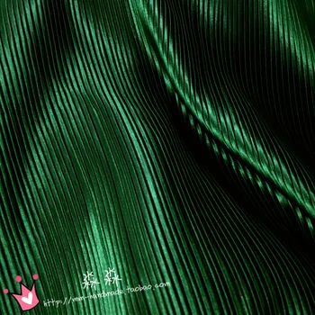 1psc Oblačila, tkanine smaragdno zelena tanka linija harmonika naguban saten svila drobljen elektro-optičnih krilo tkanine(naguban 0,5 m)