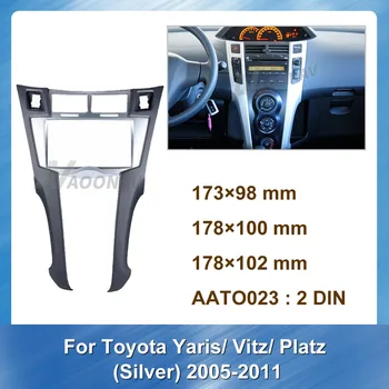 2 Din avtoradio, Predvajalnik DVD Fascijo Plošča GPS Okvir za Toyota Yaris Vitz Platz 2005-2011 (Srebro)plošča armaturna namestite