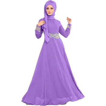 2019 jeseni elegent moda poliester muslimanske ženske o-vratu plus velikost dolgo abaya S-5XL