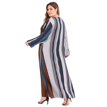 2019 Najnovejše Muslimansko Obleko Turčija Dubaj Velikosti Žensk Islamske Prugasta Tiskanja Moda Arabski Oman Dolgo Sleeved Obleko Dolgo Krilo