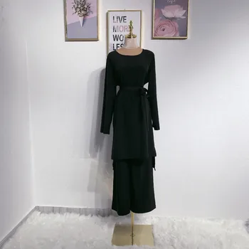2019 Nov Modni Preprost Sveže Muslimanskih Čipke Obleko Turški Marocain Abayas Za Ženske, Hidžab Oblačila Islamske Dolgo Majico, Hlače Komplet
