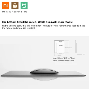 2019 novo Xiaomi MI Prvotno Kovine Aluminij Zlitine Podloge za Miško Anti-skid Slim Mouse Pad PC Računalnik Laptop 300*240*3 mm/240*180*3 mm