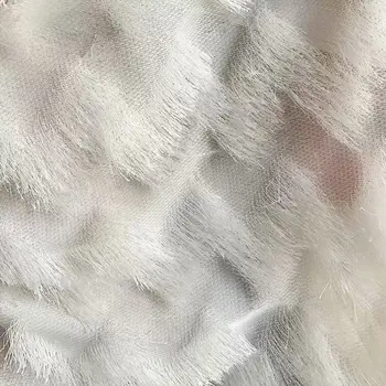 2019 Razkošno 3d čipke materiala Fashion show obleko tkanine, čipke pero tassel design off white! HG01