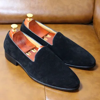 2020 Jeseni Stilsko Mens Antilop Loafers Črno Rjavo Usnje Priložnostne Čevlji za Moške svate Moda Ulica Obutev Velikost 7-13