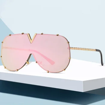 2020 Luksuzni Rimless Prevelik sončna Očala Ženske blagovne Znamke, Modni Oblikovalec Velik Okvir Enega Kosa Pilotni sončna Očala Očala UV400