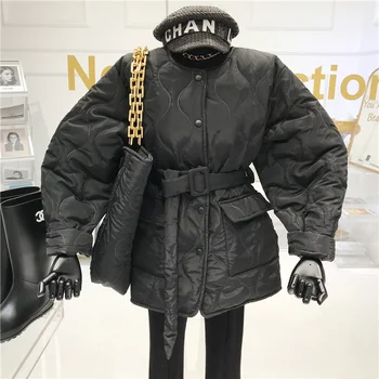 2020 Nove Modne Parkas korejski Jesensko Zimska jakna ženske Oblazinjena s pasom in Verige vrečko plašč Ženske MY387