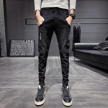 2020 Novi Korejski Moške Jeans, Moda Ulične Black Traper Hlače Moški Slim Fit Hip Hop Casual Kavbojke Joggers Moške Hlače 28-36