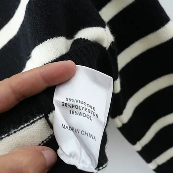 2021 Pomlad Črno-Belo Črtasto Plesti Odrezana Jopico Dolg Rokav Priložnostne Slim Ženske Pletene Volno Jopica Outwear Korejski C-201