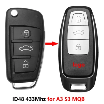 3 Gumbi, Avto MQB Spremenjen brez ključa za Daljinsko Tipko Intelligent Pametni Ključ 433Mhz z ID48 Čip za A3 Q3 MQB Daljinski Ključ