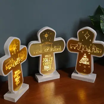 3D Akril Križ Shadow Led Lučka Vzdušje Noč Svetlobe Desk Tabela Stenske Svetilke Krščanstva Križ Obrti Za Darilo Doma