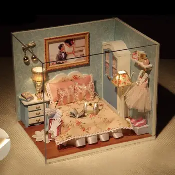 3D DIY Lutka Hiša, Lesene Baby Doll Hiše Miniaturni Lutke Pohištvo Komplet Lutke Miniature Dodatki Darilo za Rojstni dan Otroka