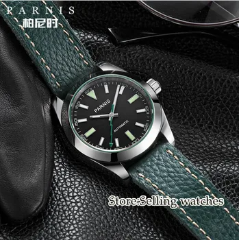 40 mm Parnis Watch Mehanske Sapphire Kristalno Priložnostne Usnje Miyota 8215 Moške Samodejni Watch