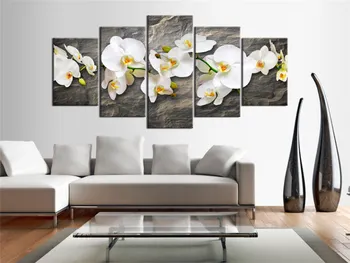 5 Plošče Platno Umetnosti Beli Cvet, Slikarstvo za Dom Dekor Orhideja Platno Wall Art Slik, Dnevna Soba Dekor ( Brez Okvirja)