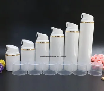 50 ML belo plastično brezzračnim steklenico zlate črte, bela/jasno pokrov za losjon/emulzija/foundation/anti-UV zaščito pred soncem krema kožo pakiranje