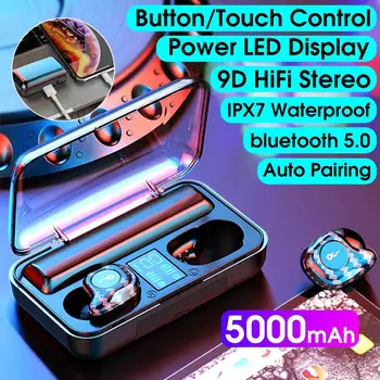 5000mAh TWS bluetooth 5.0 Slušalke 9D Hi-fi Brezžični Čepkov LED Power Gumb Zaslon/ Touch Kontrole za Slušalke Mini Power Bank