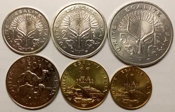 6pcs francoski Džibuti kovancev, prvotno kovanec Ne kroži 1-2-5-10-20-50 frankov redki