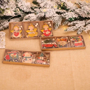 6PCS/veliko Božič Naslikal Angel/Snežak/Avto Lesene Obesek DIY Obrti Božič Visi Drevo Ornament Otroci Darilo Okraski Stranka