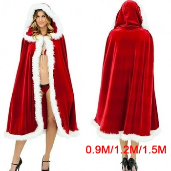90-120-150 cm Rdeče Mah Hooded Cape Plašč Seksi Božiček, Cosplay Božični Kostumi za Ženske Carnival Party Clubwear