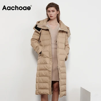 Aachoae Zimske Ženske Parkas 2020 Moda Trdna Hooded Dolgo Debel Topel Plašč Dolg Rokav Sashes Padded Jakna Ženske Vrhnja Oblačila