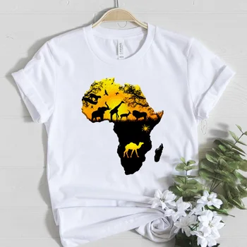 Afrika Zemljevid Grafični Tees Ženske Obleke 2020 Poletje Vrhovi Harajuku Ženska T-shirt Bombaž Bela Natisnjeni t shirt Femme Ulične