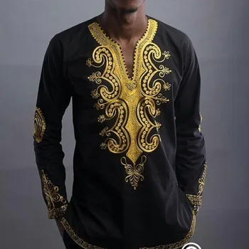 Afriška Oblačila Etnične Tiskanja Proti-Vrat T-shirt Dolgi Rokav Vrhovi Moških Priložnostne Tradicionalnih Tiskanje Moda Velika Velikost