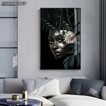 Afriška Ženska Cvet, Beli in Črni Povzetek Wall Art Platno Slikarstvo Letnik Soba Dekor plakat boho dekor