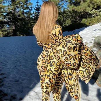 ANJAMANOR Kylie Cheeta Tiskanja Oblazinjeni Napihovalka Suknjič Zimskih Oblačil Žensk 2020 Hooded Mehurček Plašč Street Nositi Parka D85-GE69