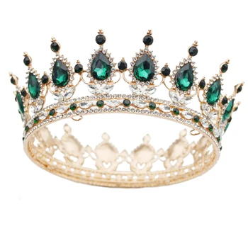 Baročni Kristalno Poročne Tiaras in Krone Royal Kraljica Kralj Krog Diadem Neveste Poroka Krono, Lase, Nakit Pageant Headdress