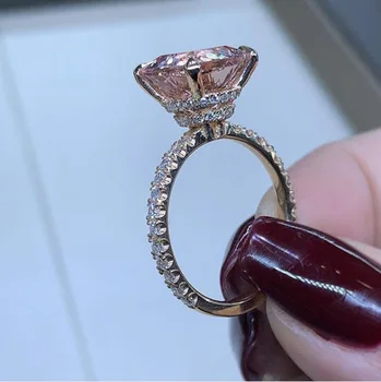 Big Šampanjec Cirkon Kamen Rose Zlata prstana za Ženske, Poroke, Posla Modni Nakit S925 Sterling Srebrni Barvi 2019