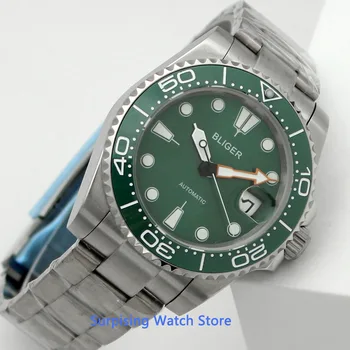 Bliger 40 mm zelena izbiranje mens samodejni watch datum indikator safirno steklo, Svetlobna Nepremočljiva ročno uro Moški