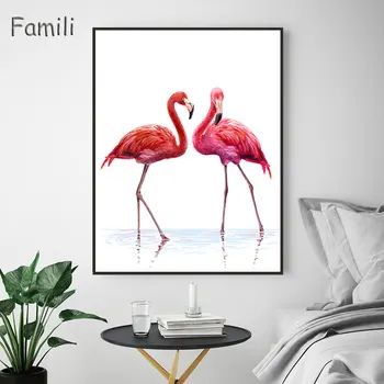 Brez Okvirja Akvarel Flamingo, Poster Tiskanje Živali Platno Slikarstvo Nordijska Umetnosti Steni Sliko Sodobne Skandinavske Doma Dekor