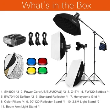 Brezplačno DHL 1200W Godox 3x 400Ws Foto Studio Flash Razsvetljavo,Softbox,Lahka Stojalo, Studio Boom Roko Vrh Svetlobe Stojalo