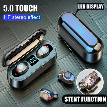 Brezžične Slušalke Bluetooth V5.0 F9 TWS Brezžični Bluetoothearphone LED Zaslon 2000mAh Polnjenje Box Slušalke Z Mikrofonom