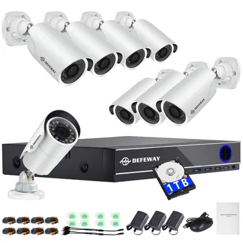 DEFEWAY 1080P 8CH Video Nadzor DVR Kompleti Varnostne Kamere CCTV Sistema Vremensko 8Pcs AHD Bullet Fotoaparat Z 1TB Trdega Diska