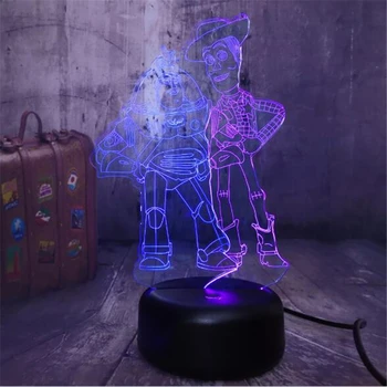 Disney Risanke Toy Story 3D Lučka Woody Buzz Lightyear Slika LED Iluzijo Noč Svetlobe Otrok Spalnica Dekor namizne Svetilke Otrok Darilo