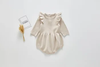 Dojenčka Newborn Baby Dekleta Pletena Obleka, Long Sleeve Solid Ogrlicom Jumpsuit Obleko Komplet Dojenček Pomlad Jesen Oblačila 0-3T