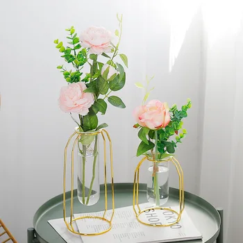 Doma Steklene Vaze Luksuzni Skandinavski Slog, Železne Kovine Umetnosti Vaza Rose Zlata Oblikovan Cvet Pot Poroka Dekoracija Dodatna Oprema