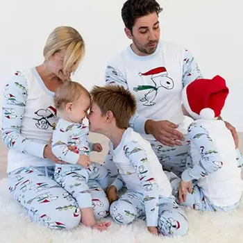 Družina se Ujemanje Božičnih Pižamo Nastavite Bombaža Ženske Baby Otroci Dolg Rokav Risanka Pozimi Sleepwear Neightwear UK