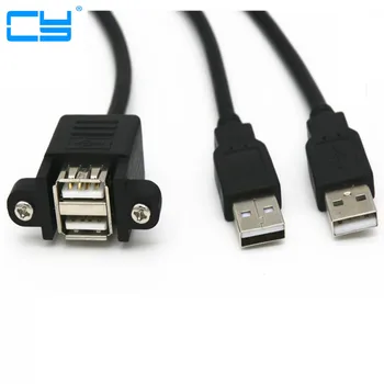 Dual Port USB 2.0 A Moški kabel za Ženski spol M/F Razširitev Vijak Zaklepanja Panel Mount 30 cm 50 cm Kabla 0,5 m