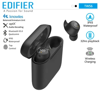EDIFIER TWS6 Brezžična tehnologija Bluetooth Čepkov V5.0 HIFI Stereo bas Podporo Aptx Touch kontrole IPX5 Vodotesno Brezžično Polnjenje