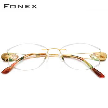FONEX Žice Titana Rimless Očala Ženske Ultralahkih Luksuzni Diamond Trim Recept Optična Očala Okvir Očal 8511