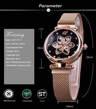 Forsining Dame Watch Top Blagovne Znamke Luksuznih Ženskih Watch Rose Zlata Očesa Ustvarjalne Diamond Cvet Izbiranje Mehanske Moda Za Ženske, Uro