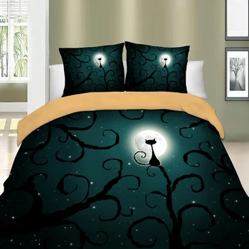 Gothic Black cat slog rjuhe kritje nastavite twin Polno Kraljica Kralj Velikosti Živali posteljnine komplet Za tolažnik poliester posteljno perilo iz novih